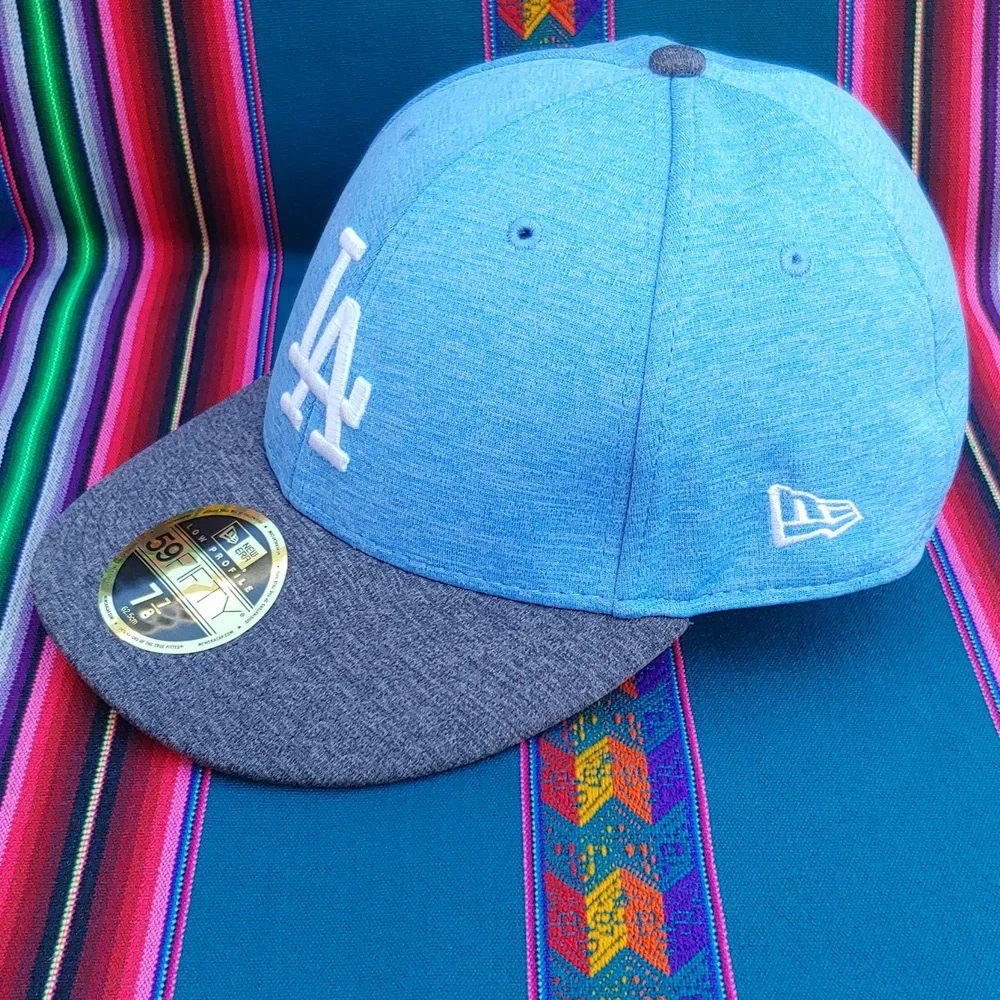 New Era Dodgers 59FIFTY Low Profile 7 7/8 Fitted Baseball Cap Light-Dark Blue - Picture 4 of 16